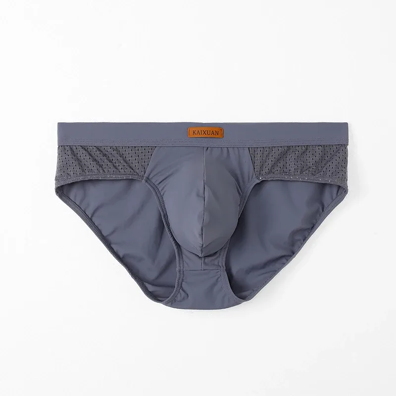 Men's Summer Ice Silk Mesh Briefs Quick Dry U-Pouch Separated Crotch Breathable Underwear Triangle Design for Comfort