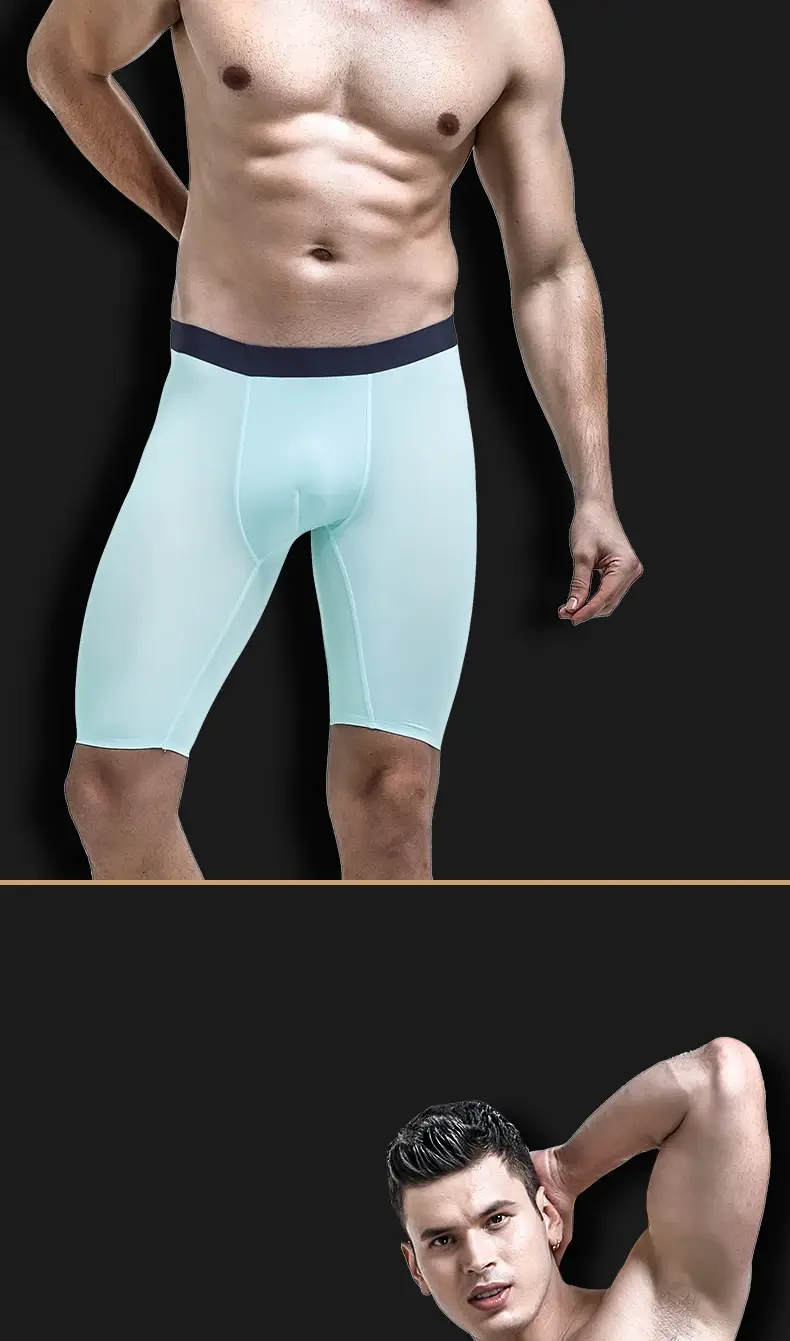 Men's sports underwear for summer, ice silk, quick-drying, extended, anti-friction legs, loose four-corner short underpants — image 16