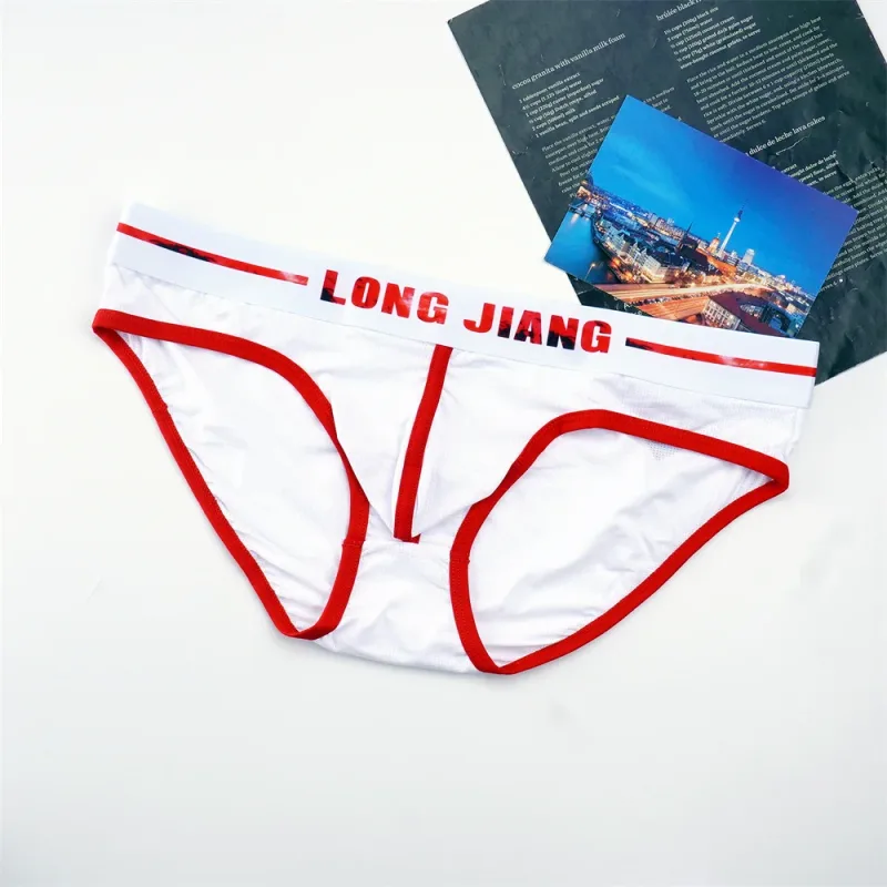 Sexy Men U Convex Underwear Slip Breathable Letters Waistband Ice Silk Briefs Plus Size Male Panties S-XL