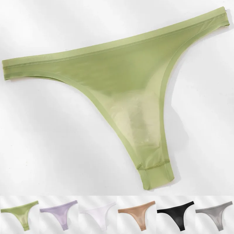 Men's Ultra-thin Ice Silk G-string 3D Bulge Pouch Thong See Through Underwear Low Rise Men Bikini Briefs U Pouch Lingerie