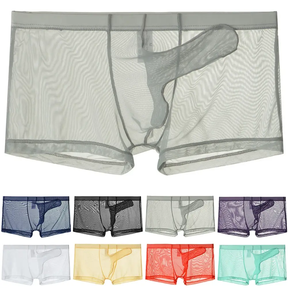 Sexy Mannen Mesh Transparant Lichtgewicht Ondergoed Zien Door Ademende Boxer Slips Slipje Bullet Scheiding Mannelijke Boxer Slipje