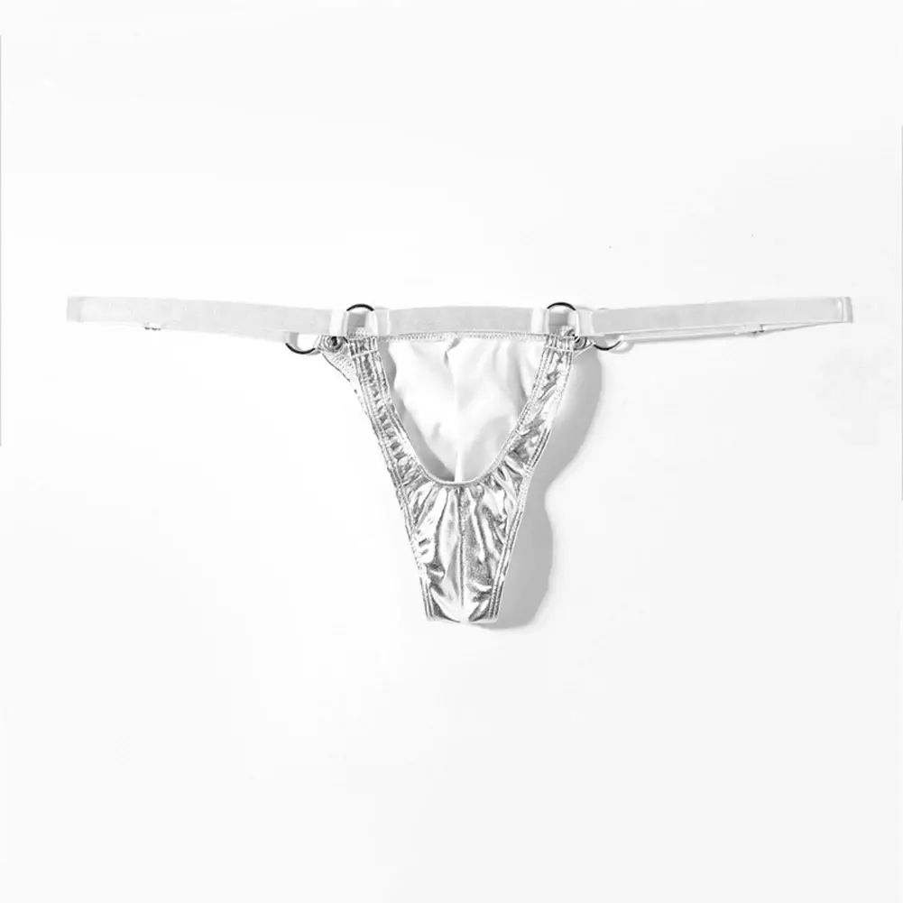 1pc Men Patent Leather G-String Sexy Thong V-back Low Ring Rise T-back Bulge Pouch Lingerie Underwear Gay Sissy Hot Clubwear