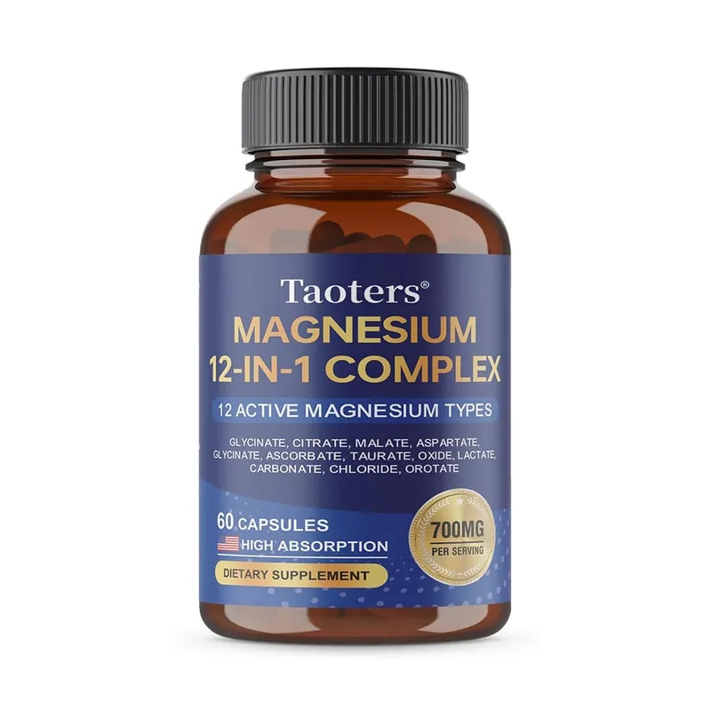 Magnesium 12-in-1 complex supplement – ​​700 mg hoge absorptieglycinaatcitraatmalaat en tauraatmengsel voor spierzenuwslaap