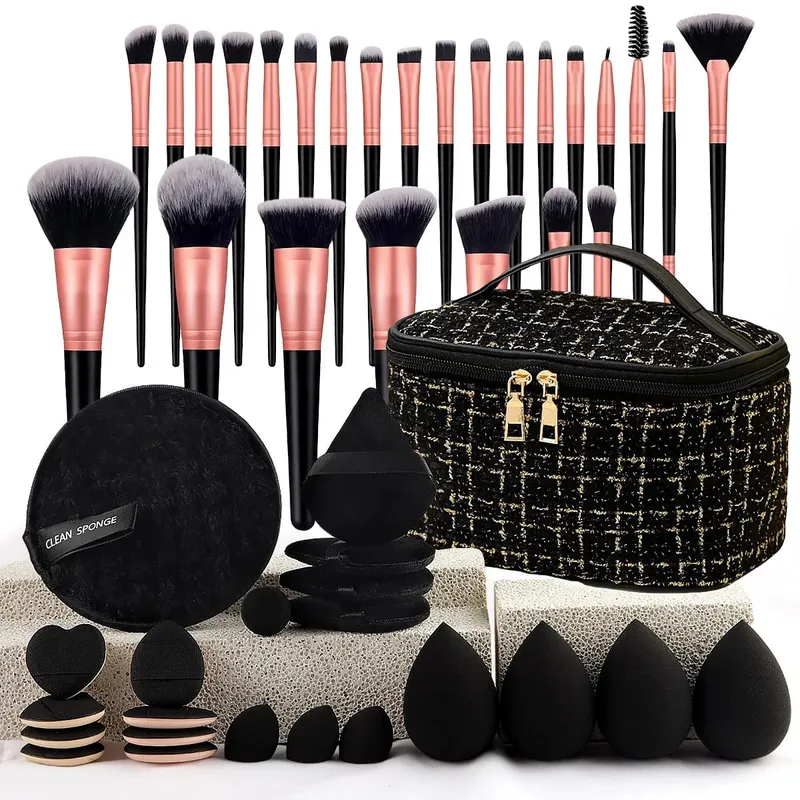 47Pcs Propesyonal na Makeup Brushes Set Mga Tool sa Pagpapaganda Kit Portable Travel Cosmetic Bag Puff Toiletry Makeup Accessories Set