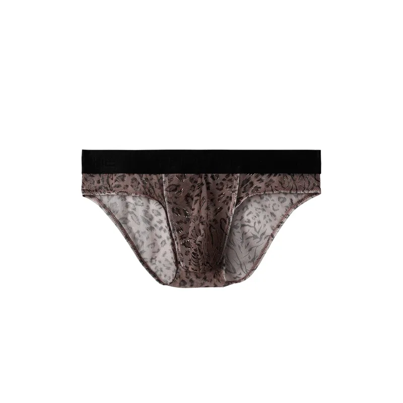 Men's Separate Dual Pouch Briefs Summer Ice Silk Seemless Sheer Panties Breathable Mesh Leopard Print Travel Quick-dry Underwear
