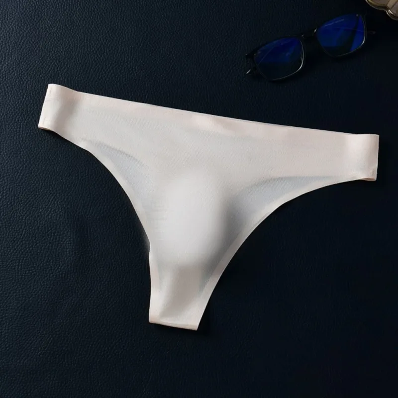 Men Seamless Ice Silk G-String Underwear 3D Bulge Pouch Low-rise T-Back Thongs Low Rise Men Bikini Briefs U Pouch Lingerie