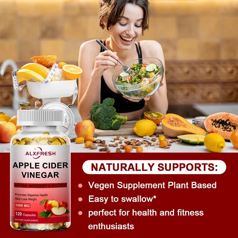 Alxfresh Apple Cider Vinegar Capsules na may Zinc Vitamins | 1000mg | Healthy Supplement Non-GMO