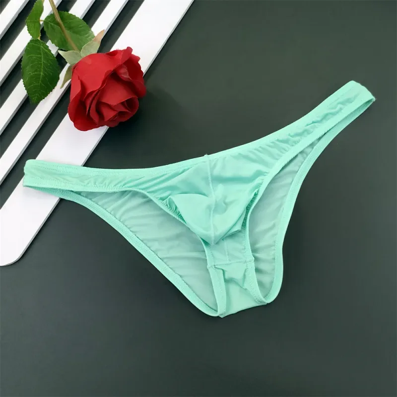 5Pcs New Youth Men's Ice Silk Brief U Pouch Underwear Low Waist Ultra Thin Transparent Underpants Sexy Plus Size Male Panties
