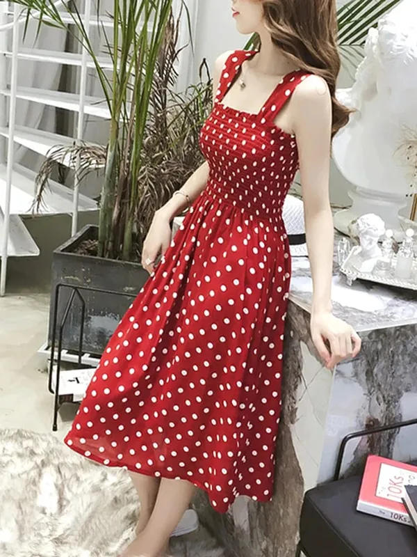 Nyári Befree Beach Long Vintage Dots alkalmi fodrok Elegáns Maxi Szíj Camis Selymes 5XL Ruha Vestidos Szexi Női
