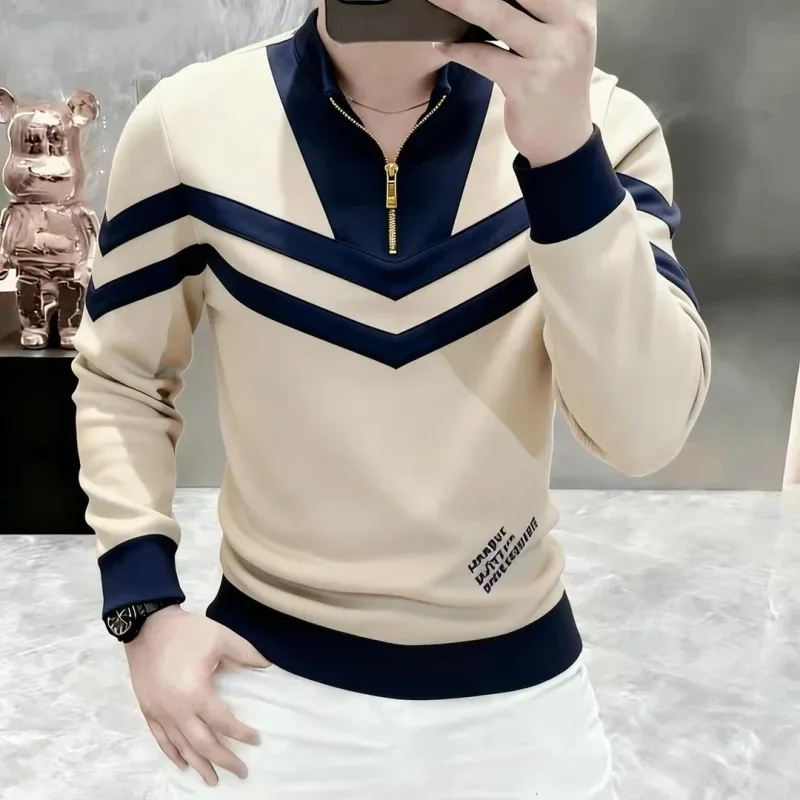 Sudaderas con cuello levantado de lujo para hombre, Sudadera con capucha empalmada a la moda, sudaderas informales cómodas y versátiles, ropa para hombre 2026