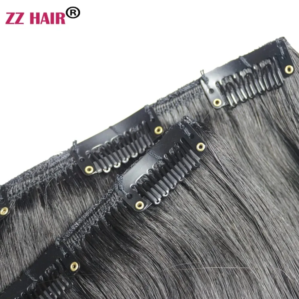 100% תוספות שיער Human Remy 16"-28" 80g-100g 3 יחידות סט 1x20 1x15 1x10 קליפס-בשלוש חתיכות אור ישר טבעי
