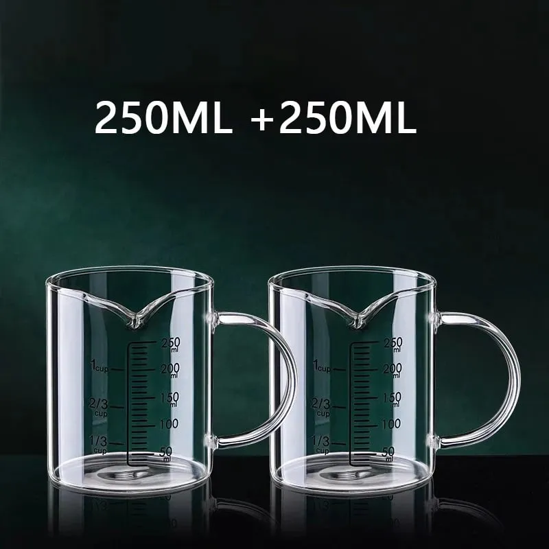 1/2 יחידות כוס מדידה מזכוכית עם ידית כוס מעבדה עמידה בחום מטבח חלב קפה ספל מדידה 250/350/500/1000 מ"ל