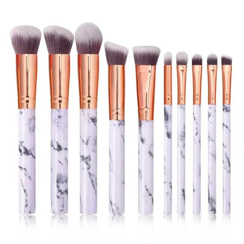 10 Pcs Marble Makeup Brushes Premium Synthetic Kabuki Foundation Blending Face Powder Blush Concealers Eye Shadows Brushes