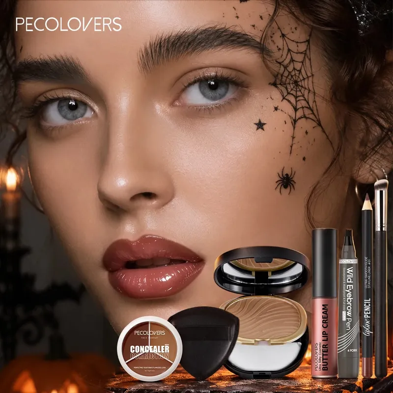 Σετ Μακιγιάζ Προσώπου 7 ΤΕΜ. Concealer μακράς διαρκείας Contour Powder Lip Cream Αδιάβροχο στυλό φρυδιών με πινέλο μακιγιάζ