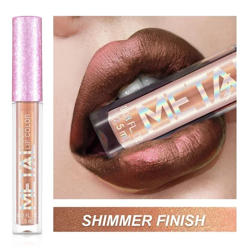Lipstik Cair Matte Metalik Tahan Air Tahan Lama Antilengket Matte Berkilau Lip Gloss Makeup Bibir Wanita 12 Warna