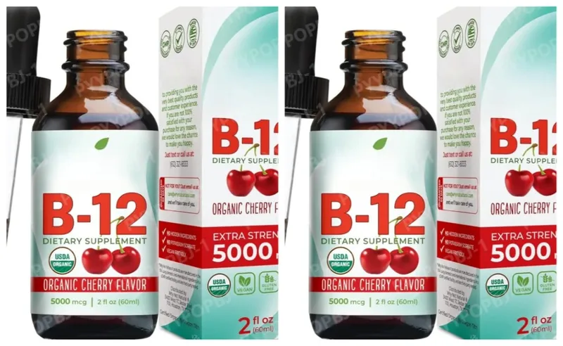 Methylcobalamin B12 Drops 5000mcg Βιταμίνη Β12 Υγρό Υπογλώσσιο Συμπλήρωμα Γεύσης Κεράσι Vegan Χωρίς Ζάχαρη Καθημερινή Διατροφή 60ml