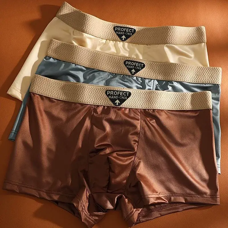 4-Piece Of Men's Underwear Summer Silk Thin Breathable Ice Silk Flat Angle Pants Solid Color Comfortable Casual Men's Underwear