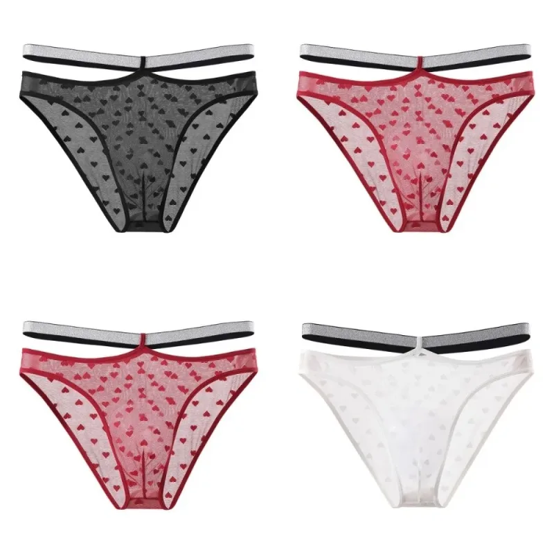 Underpants Lingerie Men's Triangle Panties Mesh Love Heart Men Thin Briefs Large Size Mid Waist Underwear for Men Men