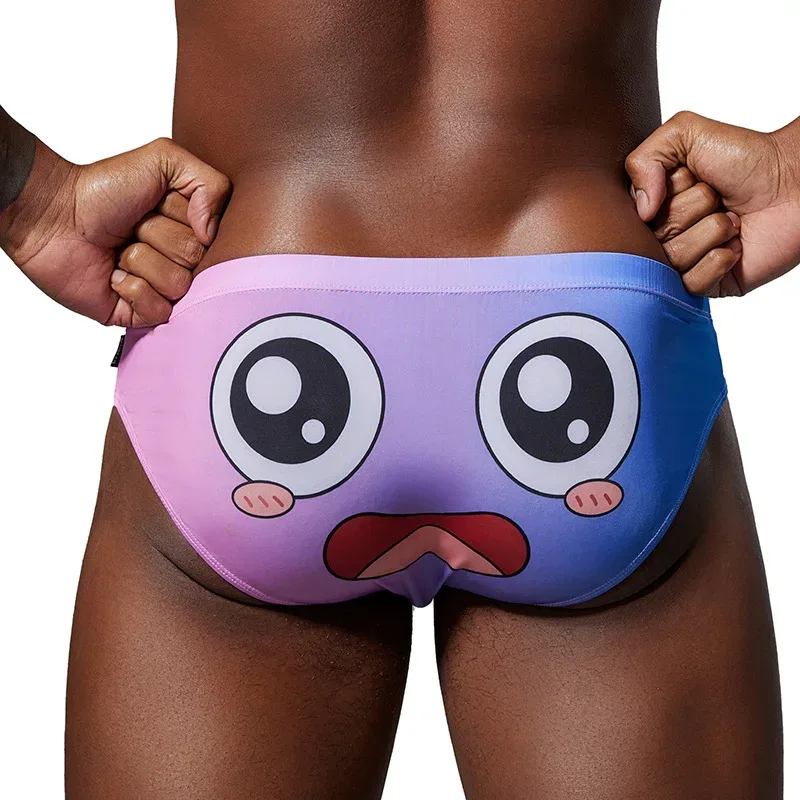 Men's Low Waist Briefs Breathable Gradual Cartoon Print Underwear Sexy Triangle Pants for Men