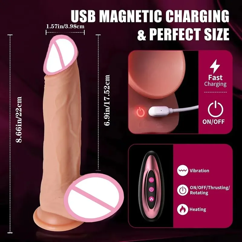 Dildo - Dildo -9-Inch Telescopic Silicone Vibrating Massager for Couples 10 Modes Erotic Massage Toy Safe Discreet Female Partner Pleasure