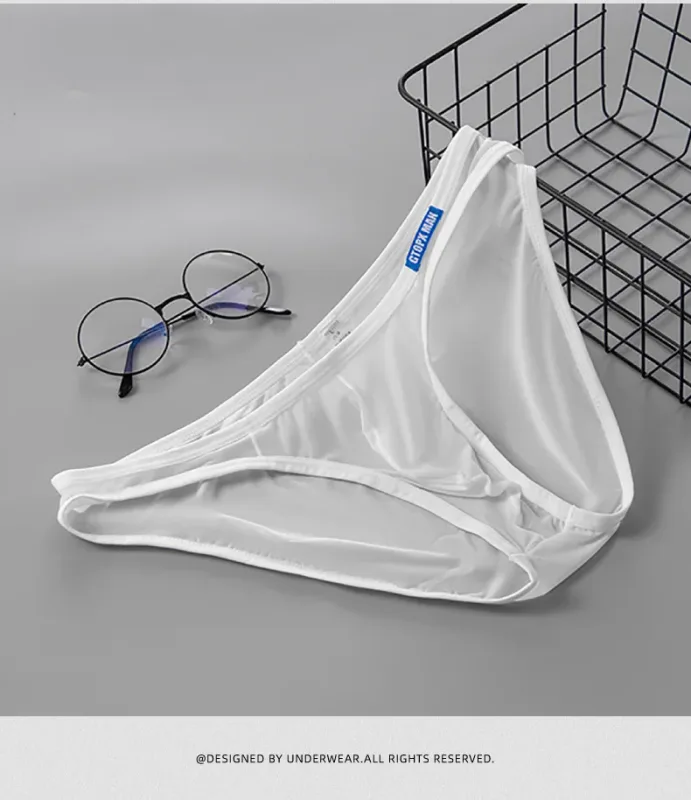 Men's Sexy Underwear Thin Ice Silk Translucent Briefs U Pouch Ropa Interior Hombre Male Panties
