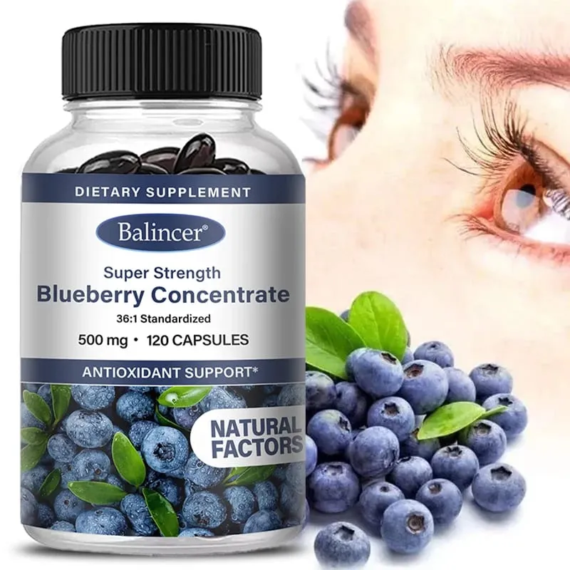 Blåbärskapslar - 500 mg bra för hjärnan Hjärtats hälsa Ögonvård Antioxidant främjar slät hud - 120 kapslar
