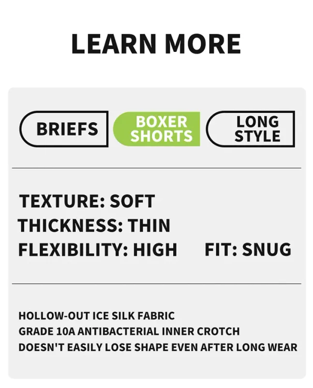 MiiOW 3Pcs Hollow-out Ice Silk Men Underwear Boxers Silky Breathable Man Underpants 10A Antibacterial Crotch Men's Boxer Panties