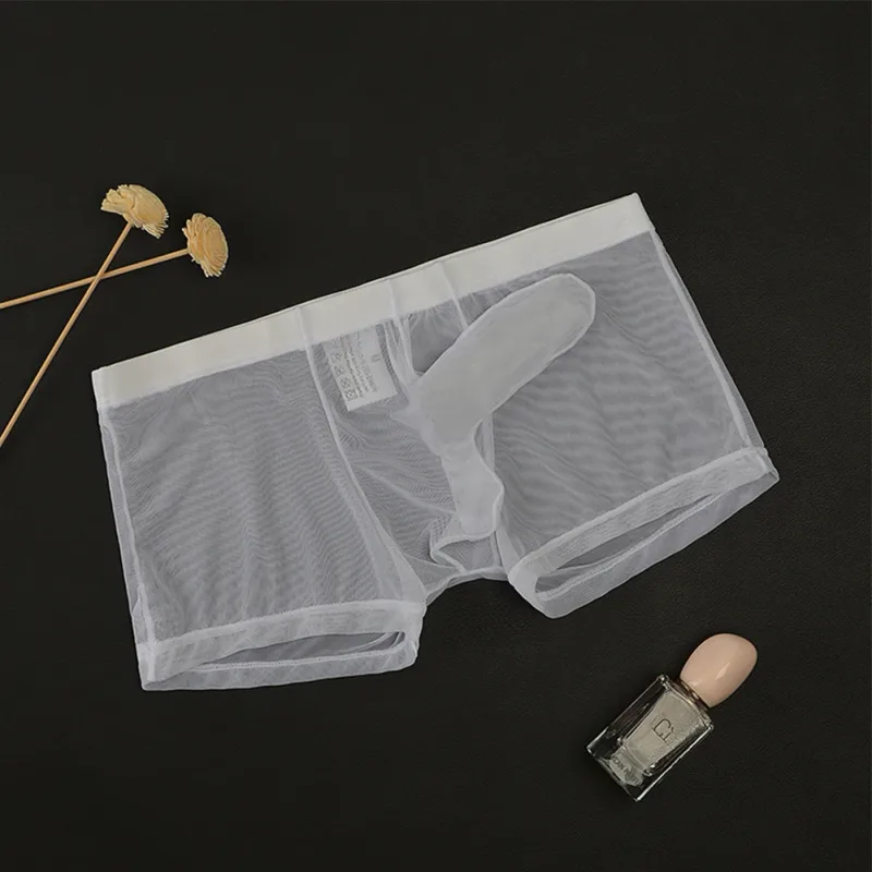 Sexy Mannen Mesh Transparant Lichtgewicht Ondergoed Zien Door Ademende Boxer Slips Slipje Bullet Scheiding Mannelijke Boxer Slipje