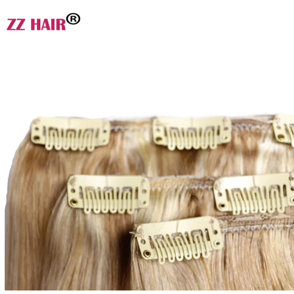 קליפסים ב-100% תוספות שיער אנושי רמי 16"-28" 3 יחידות סט 100 גרם-200 גרם שלוש חתיכות 1x20 ס"מ 1x15 ס"מ 1x10 ס"מ טבעי ישר ZZHAIR