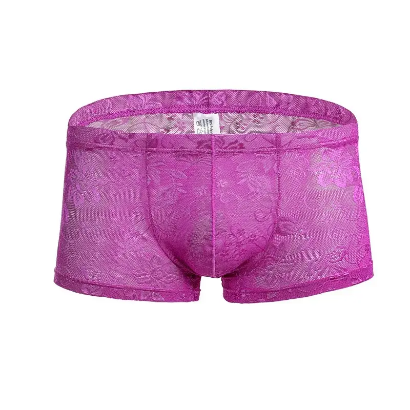 Men's Ice Silk Transparent Floral Lace Boxer Briefs Breathable Cool See-Through Underwear 5 Colors Available
