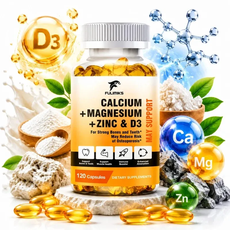 Bone Support Capsules Calcium Magnesium Zinc with D3 Enhances Absorption Supports Bone Strength Immunity & Muscle Health