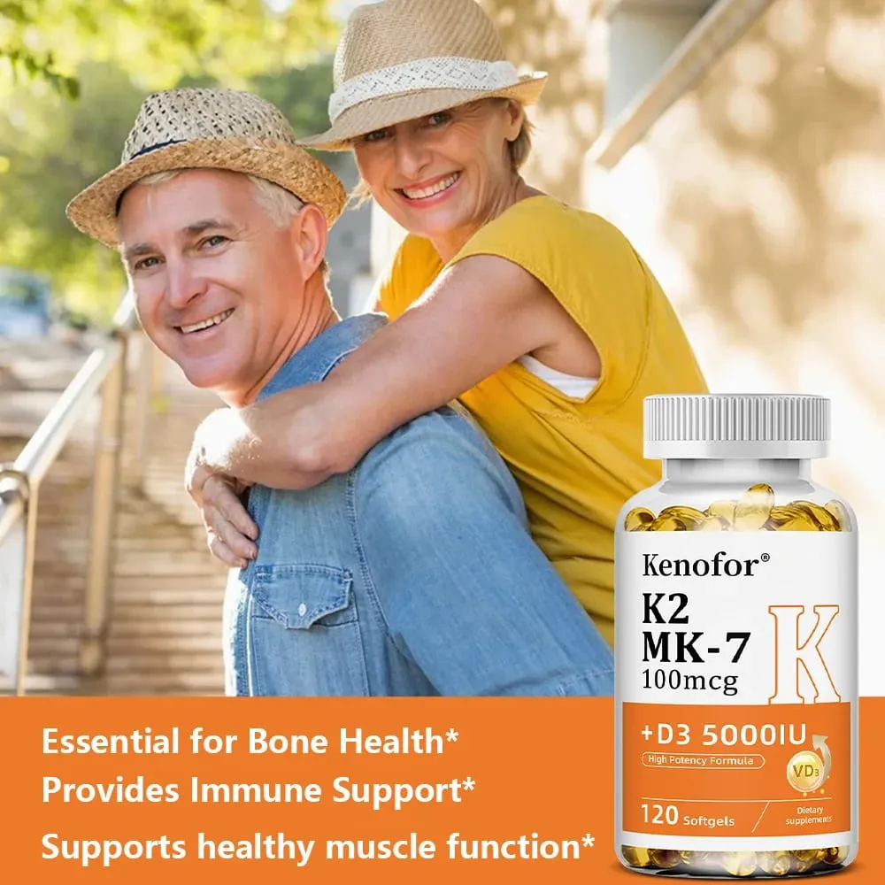 Vitamin D3 5000IU + K2 MK-7 100mcg | Bone Heart & Immune Support