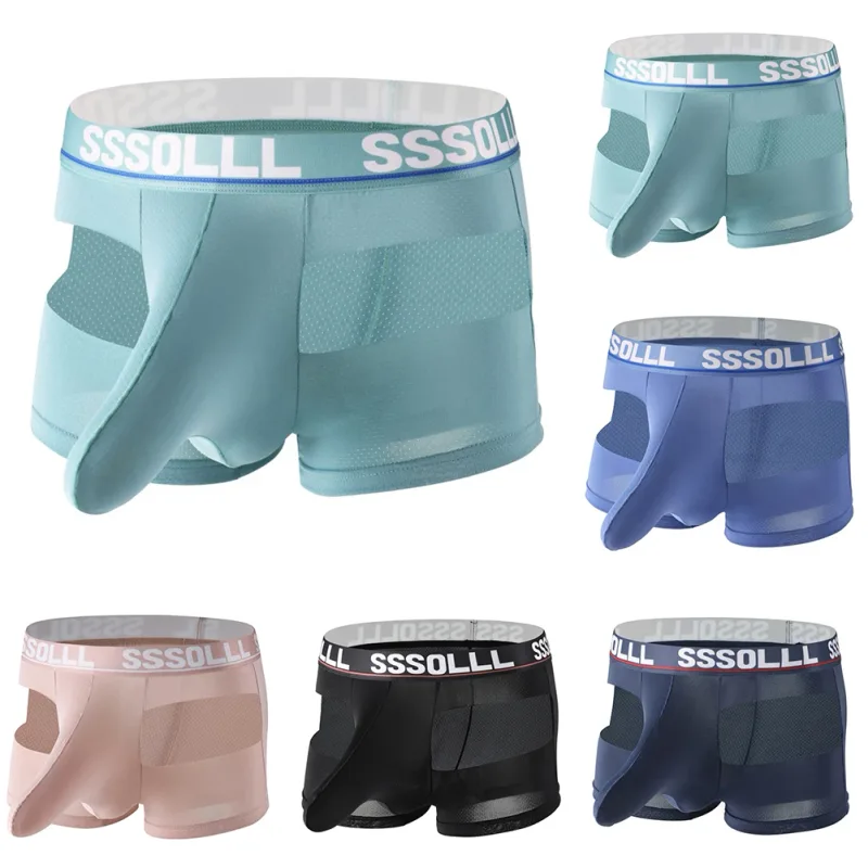 Men Breathable Mesh Boxer Shorts Soft Flat Corner Elephant Nose Trunks Underwear For Daily Wear Classic Letter Print Panties