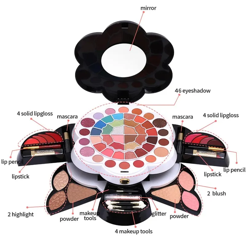 Κορυφαία σε πωλήσεις All-in-One Κιτ θήκης μακιγιάζ Eyeshadow Lipstick Blush Highlight Palette Φορητό πλήρες σετ καλλυντικών μεγάλης διάρκειας