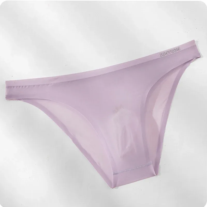 Seamless Quick Drying Men Briefs Underwear Solid Color Ice Silk Ultra-thin Underpants Sexy Breathable 3D Pouch Panties Undies