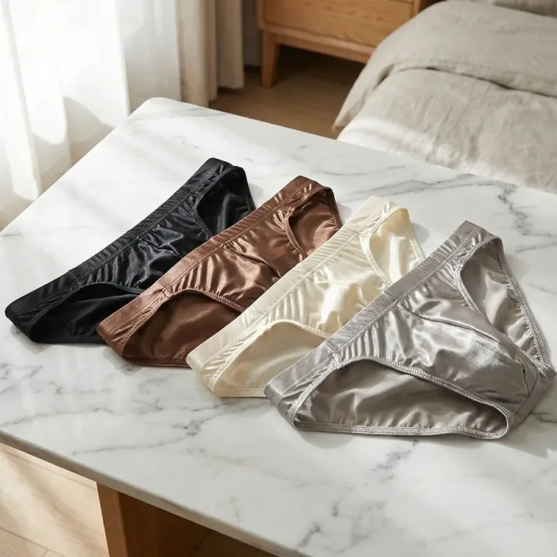 Comfortable Low Waist Men Thin Panties Male Lingerie Simple Men's Underwear Underpants Satin Silk Briefs Gifts