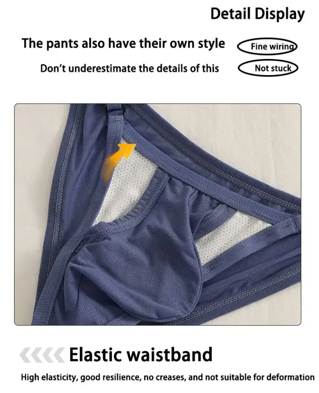 Men's Ice Silk Briefs with Open Front And Adjustable Waist - Summer Sexy Breathable Underwear for Comfortable Fit
