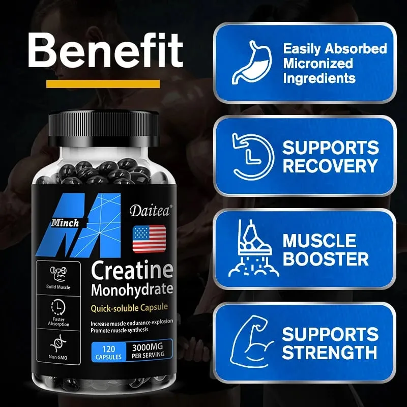Creatine Monohydrate 3000 Mg-Build Muscle Improve Athletic Performance Fitness Energy Generation Adult Nutritional Supplement