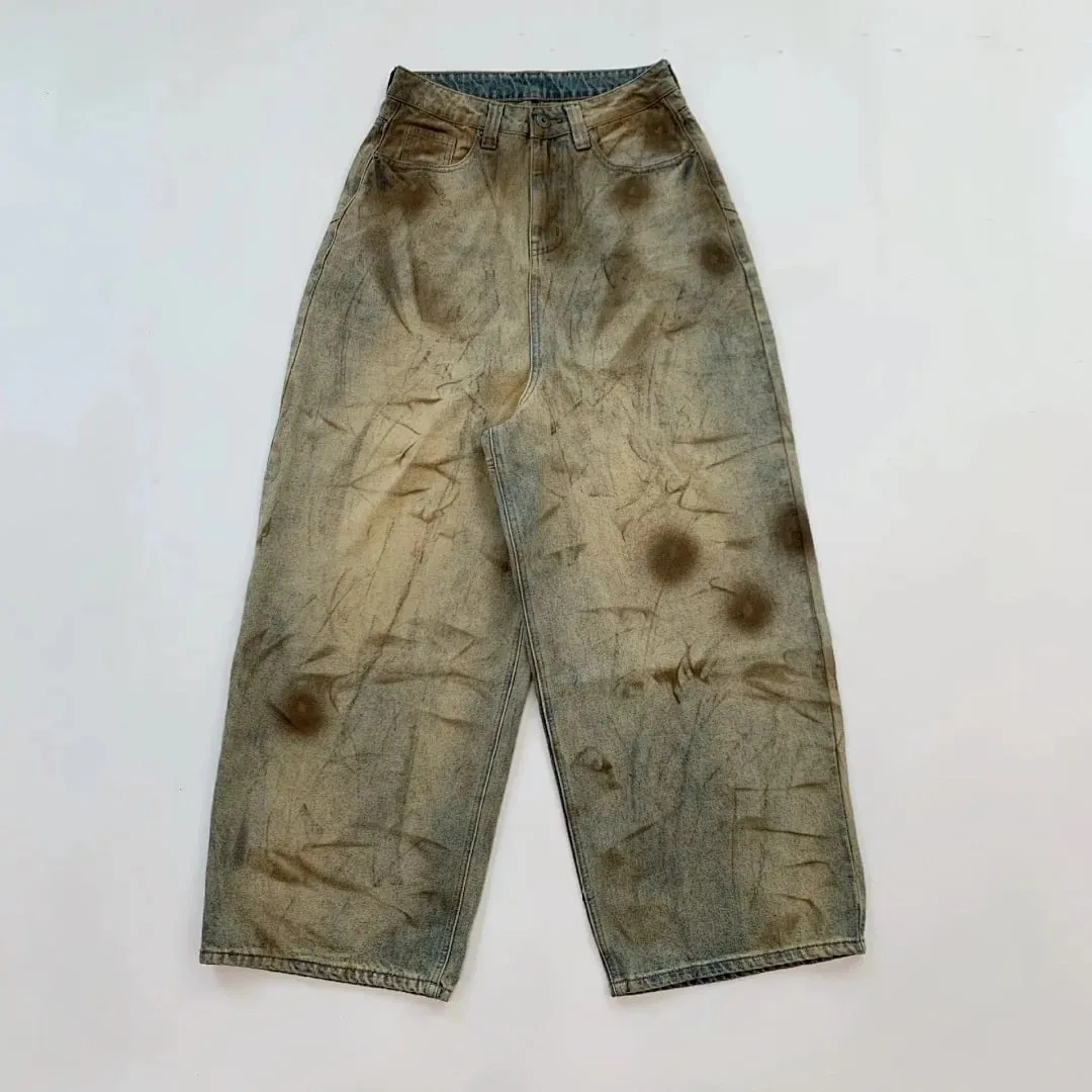 Latui Atelier Υψηλής ποιότητας Κεντημένο τζιν παντελόνι ROSE με λεκέδες και φθορές και τζιν με σχέδιο Flared Leg
