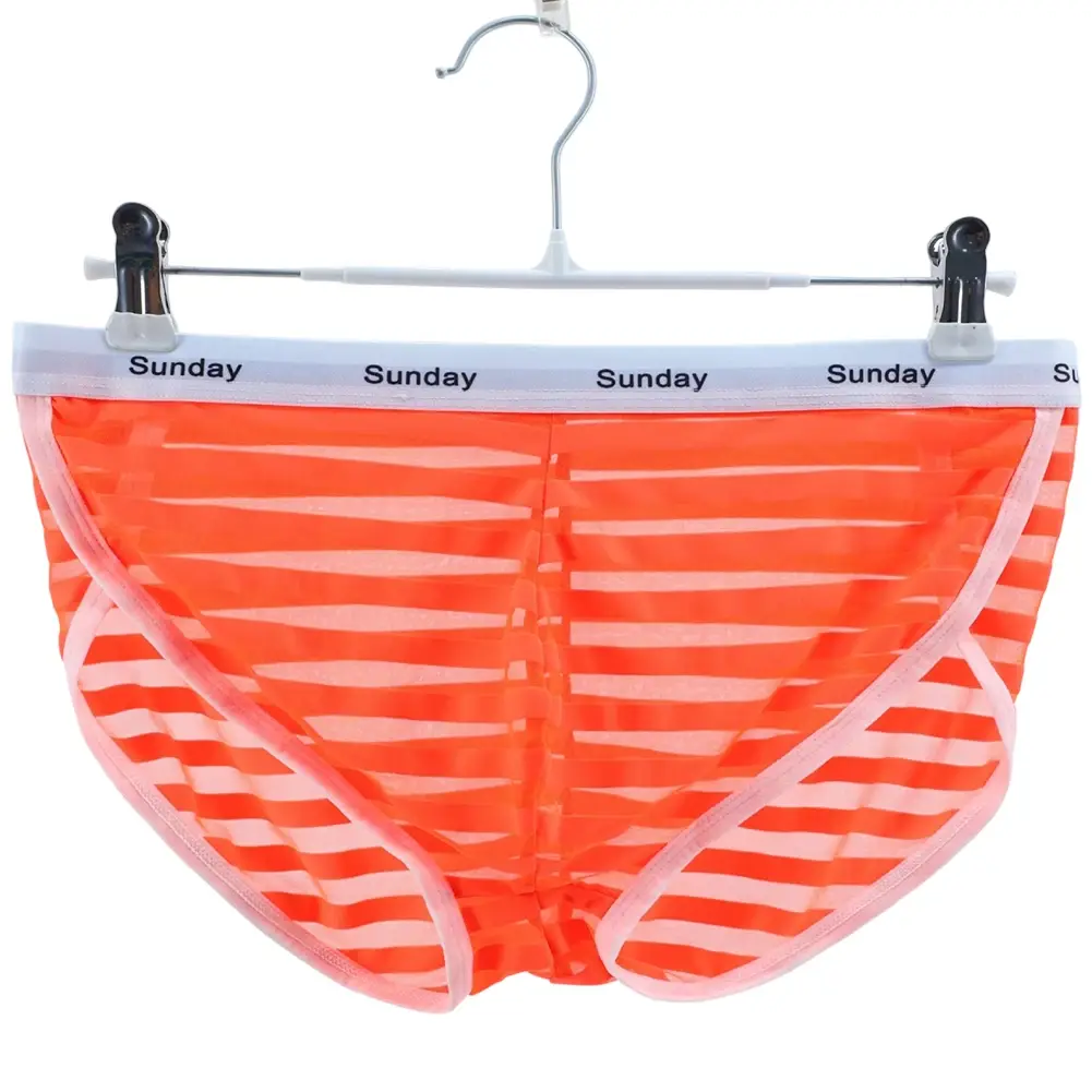 Men Casual Transparent Striped Mesh Briefs Side Fork Panties Shorts Breathable Pouch Man Comfortable Home Underwear