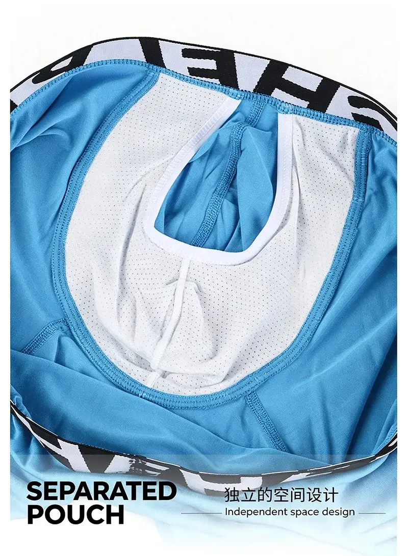 Men's Long Leg Cotton Boxer Briefs with Scrotum Pouch Anti-Chafing U Convex Separation Sports Underwear for Comfort