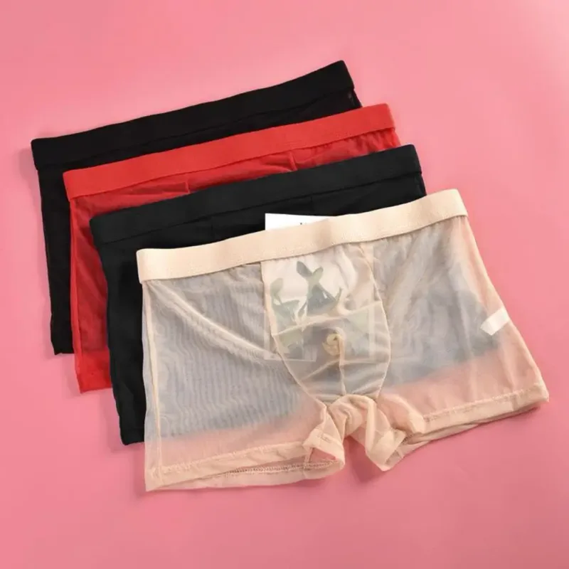 Transparante Boxers voor Mannen Doorzien Mannelijke Onderbroeken Sexy Mesh Lage Taille Ijs Zijde Dunne Koeling Heren Slipje Heren Ondergoed