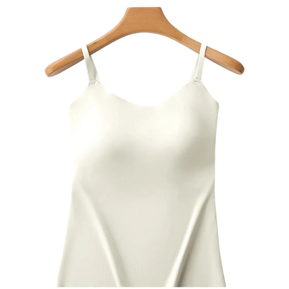 Beépített melltartó Cami Tank Top állítható spagetti pánt U-nyakú, párnázott melltartó formázóruha Varrat nélküli vékony alsónemű mellény