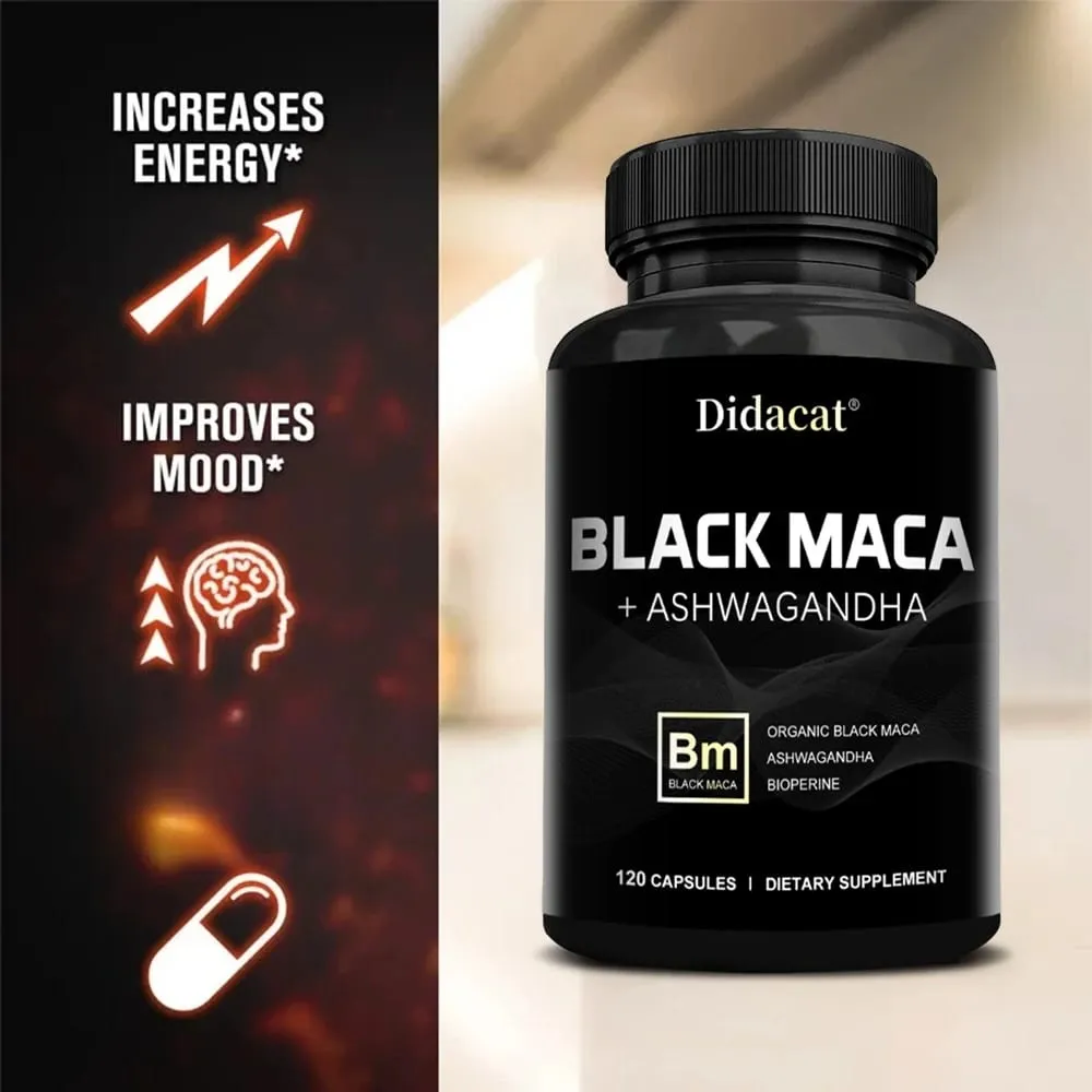 Organic Black Maca + Ashwagandha - Κάψουλες Black Maca υψηλής συγκέντρωσης για άνδρες που υποστηρίζουν την αντοχή και τη ζωτικότητα