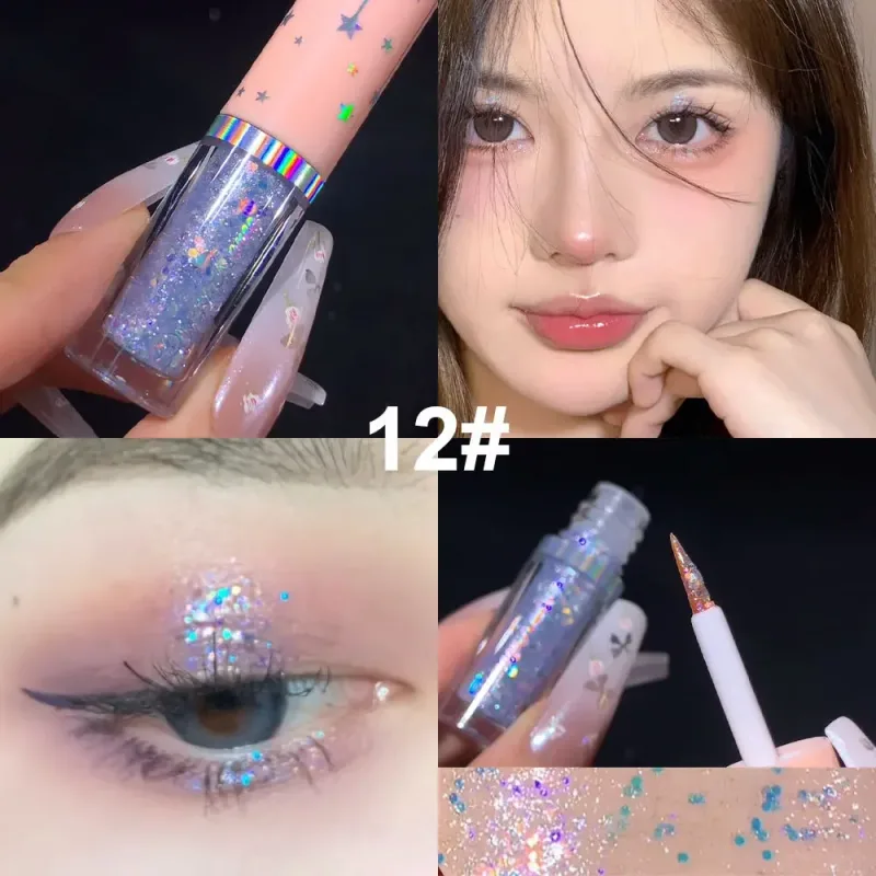 נצנצים כחולים נוזלי Eyeshdaow גליטר ג'ל מבריק מתכתי אייליינר עט יהלום שימר עמיד למים עיניים כלי איפור מסיבת יופי