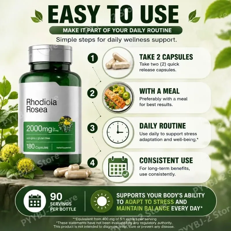 Rhodiola Rosea Capsules 180 Pieces Emotional Relief and Immune Health Support — 2000mg Rhodiola Rosea Root 5:1 Plant Extract — image 5