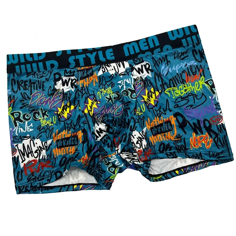 3Pcs Men's Random Graffiti Cartoon Printed Boxer Shorts Casual Sports Breathable Underwear Men's Comfortable Underwear