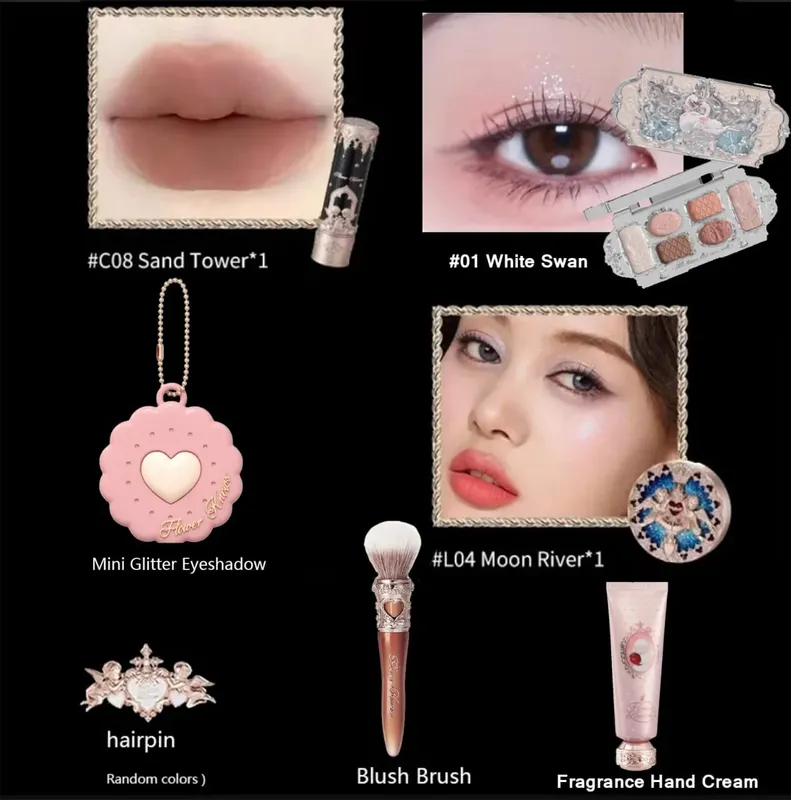 Flower Know Little Angel Collection Kotak Hadiah Makeup Eyeshadow Blush Cream Matte Lipstik Highlighter Kit Lengkap Semua Dalam Satu