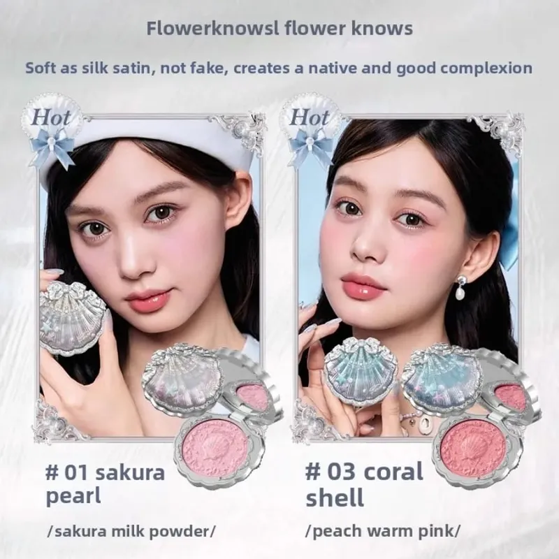 Σετ μακιγιάζ Flower Knows Shell Pearl Bunny Garden Setting Powder Lip Gloss Blush All in One Κιτ γκλίτερ για γκλίτερ μπέικιν πάουντερ