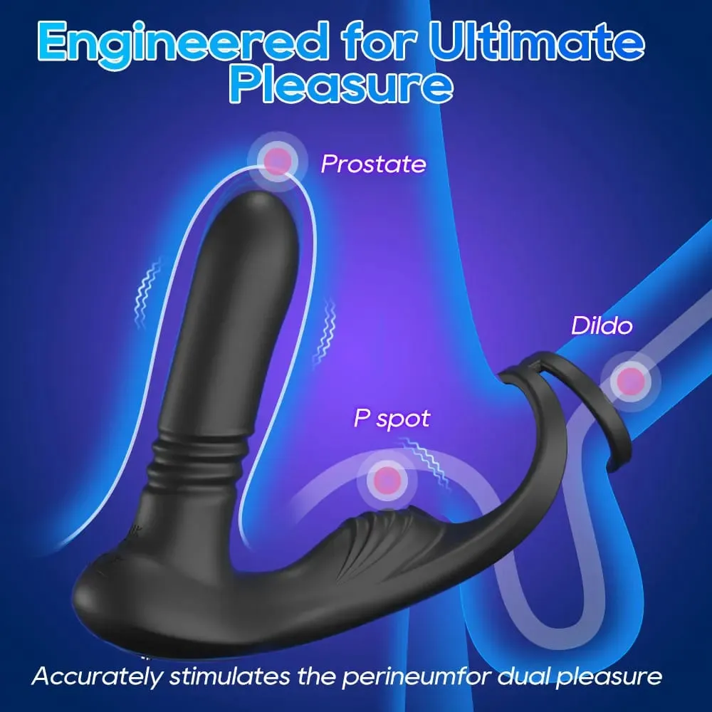 3 in 1 Thrusting Anal Vibrator Remote Control Male Prostate Massager Cock Ring Telescopic Butt Plug Stimulator Sex Toy for Men